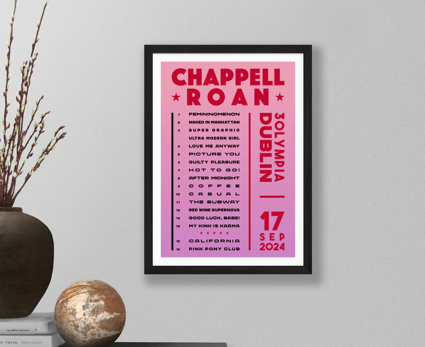 Chappell Roan 2024 Tour Setlist Poster