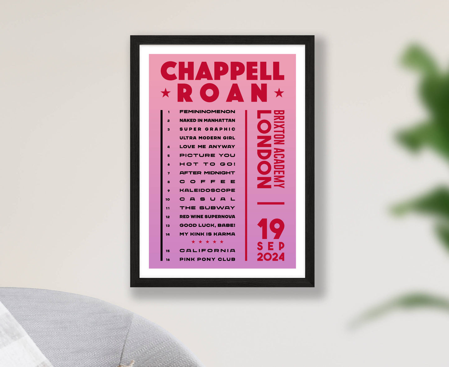 Chappell Roan 2024 Tour Setlist Poster