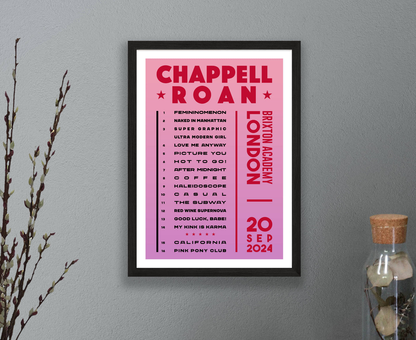 Chappell Roan 2024 Tour Setlist Poster