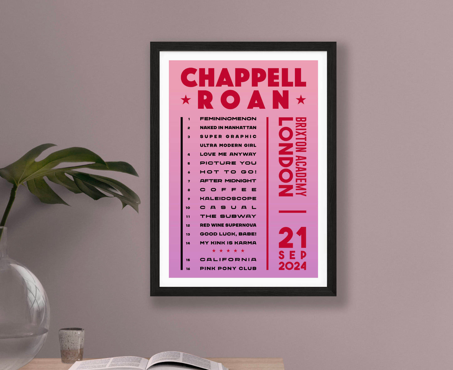 Chappell Roan 2024 Tour Setlist Poster