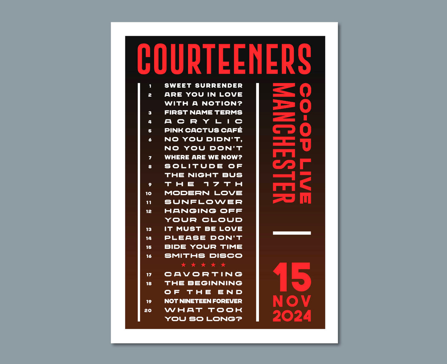 Courteeners 2024 UK Tour Setlist Poster