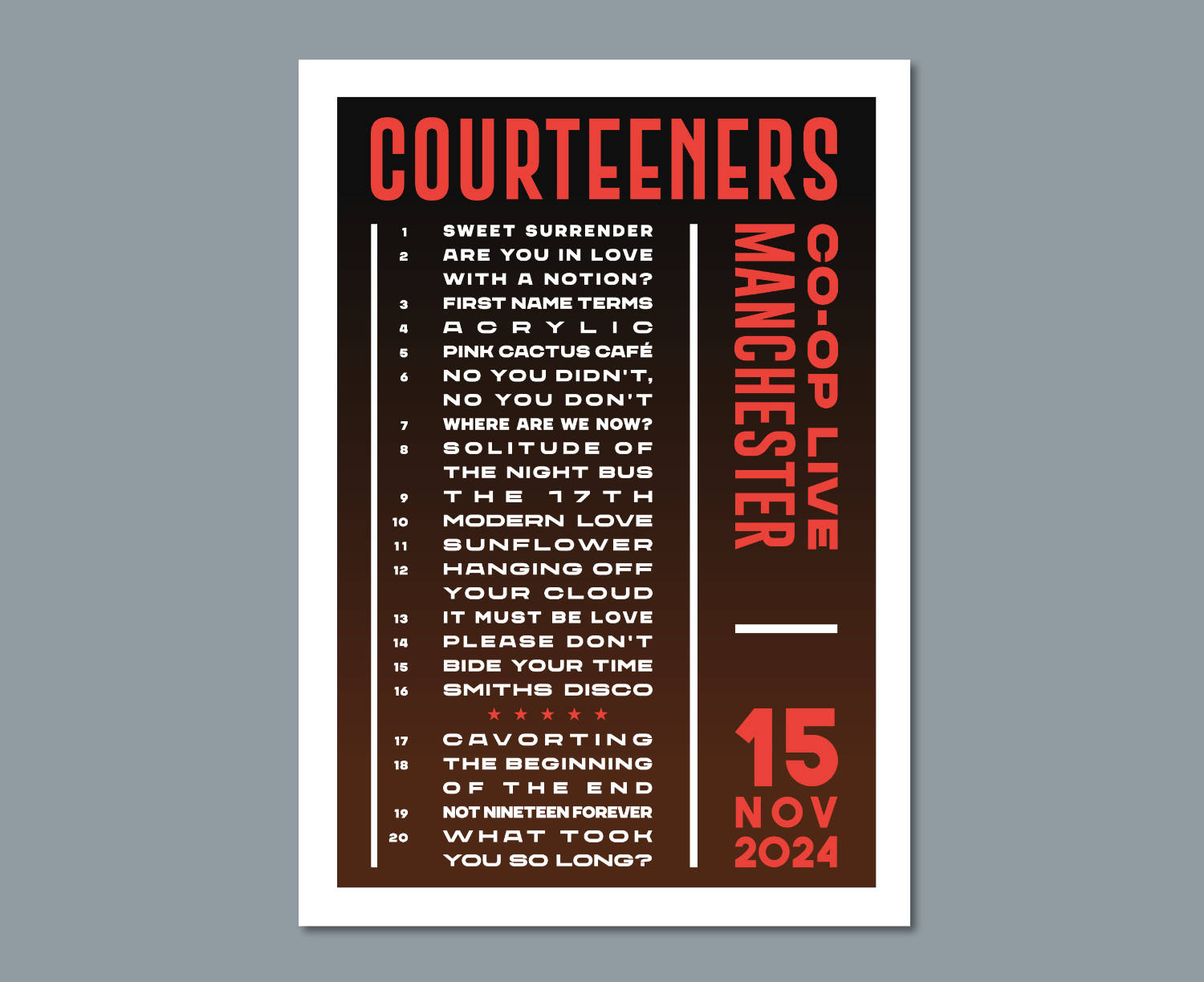 Courteeners 2024 UK Tour Setlist Poster