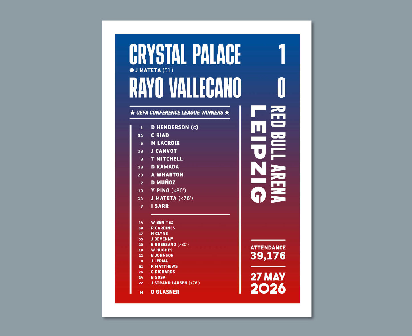 Crystal Palace 2026 Conference League Final Lineup Print