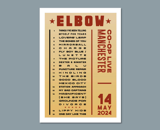 Elbow 2024 UK Tour Setlist Poster