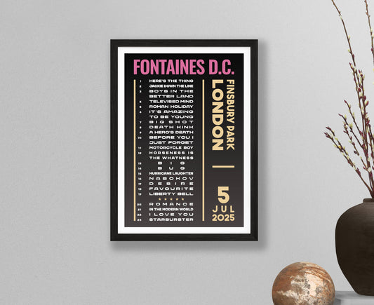 Fontaines D.C. 2025 Tour Setlist Poster