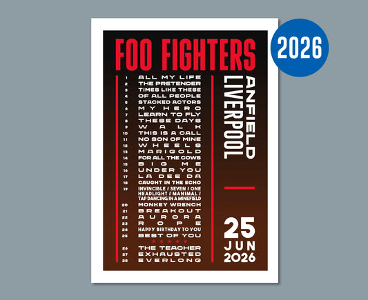 Foo Fighters 2026 Anfield Setlist Design