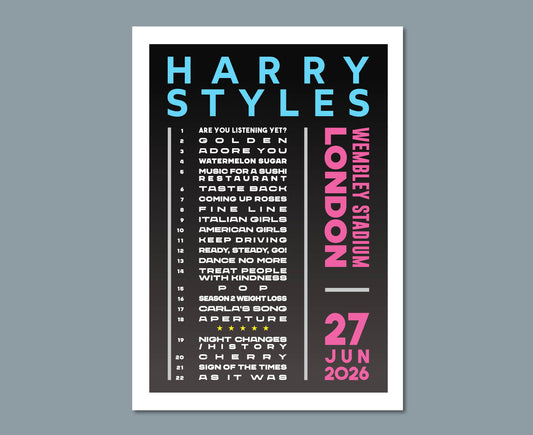 Harry Styles 2026 Wembley Setlist Design