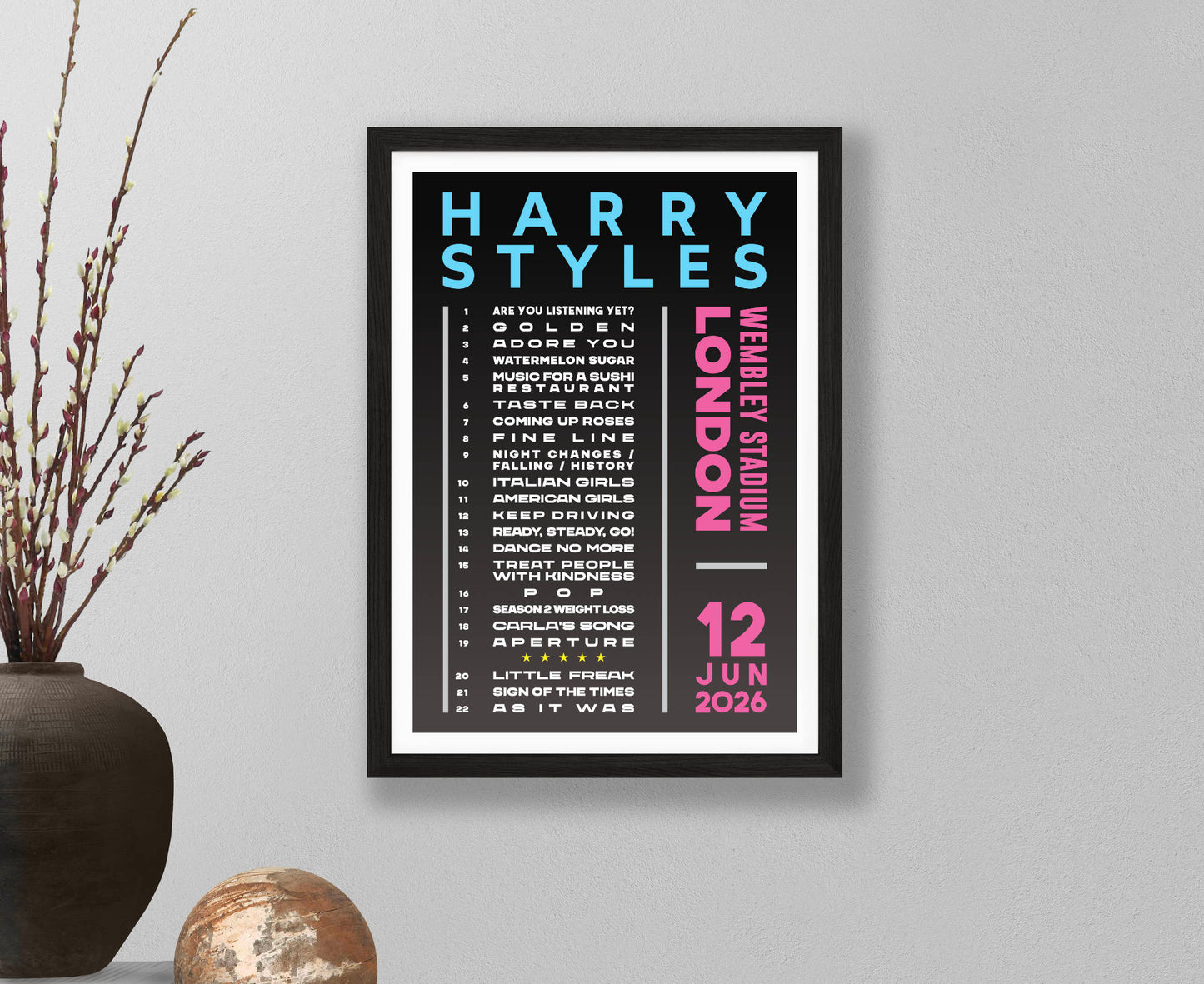 Harry Styles 2026 Wembley Setlist Poster