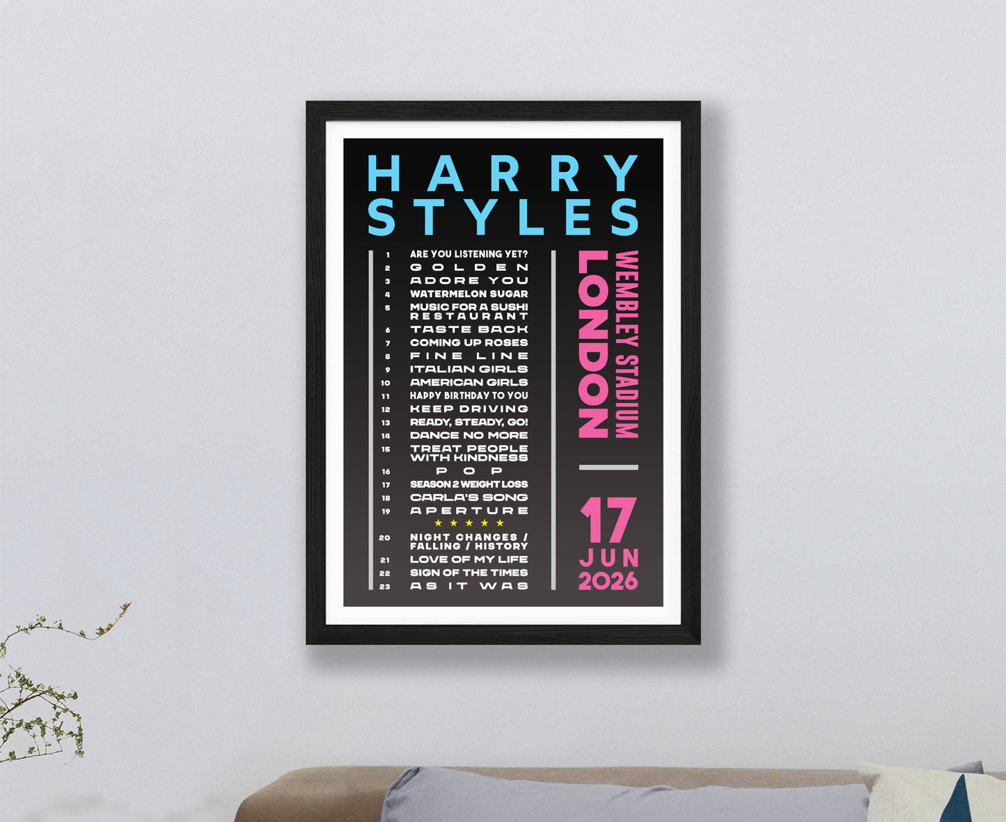 Harry Styles 2026 Wembley Setlist Poster