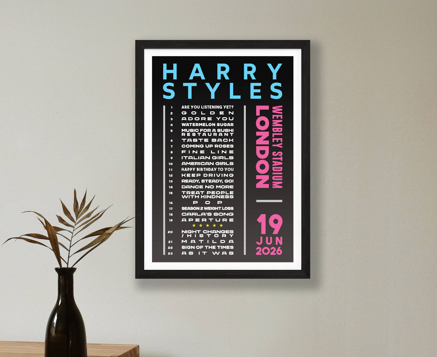 Harry Styles 2026 Wembley Setlist Poster