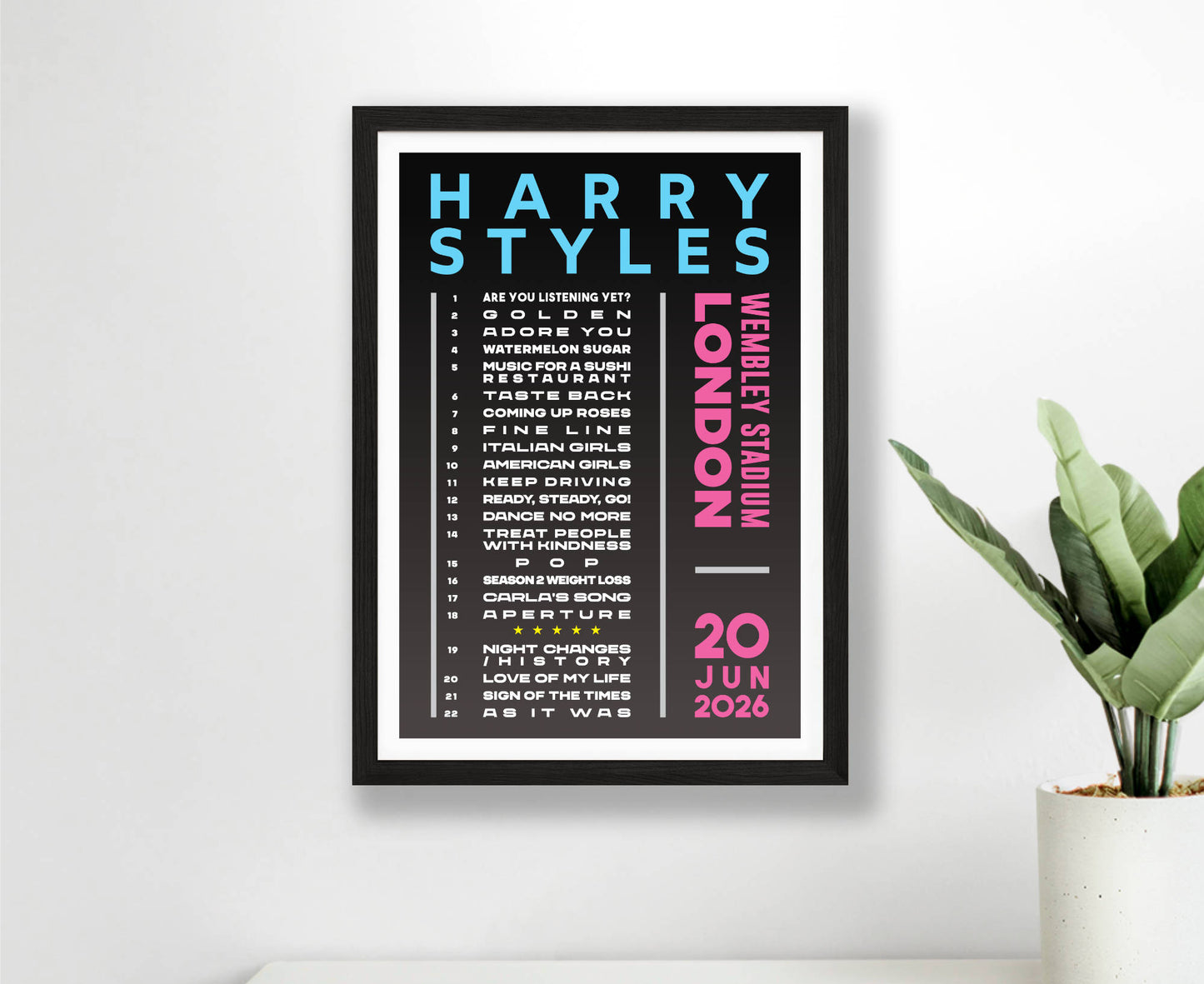 Harry Styles 2026 Wembley Setlist Poster
