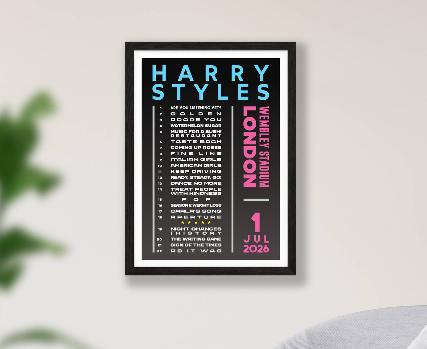 Harry Styles 2026 Wembley Setlist Poster