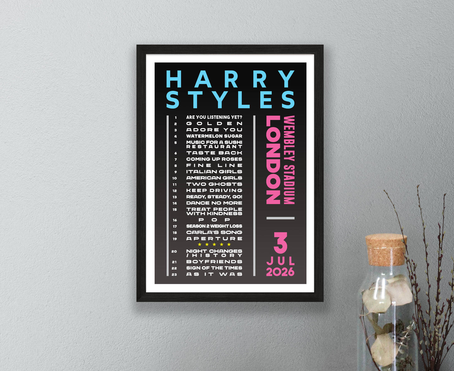 Harry Styles 2026 Wembley Setlist Poster