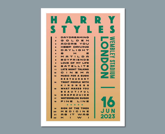 Harry Styles 2023 UK Tour Setlist Poster