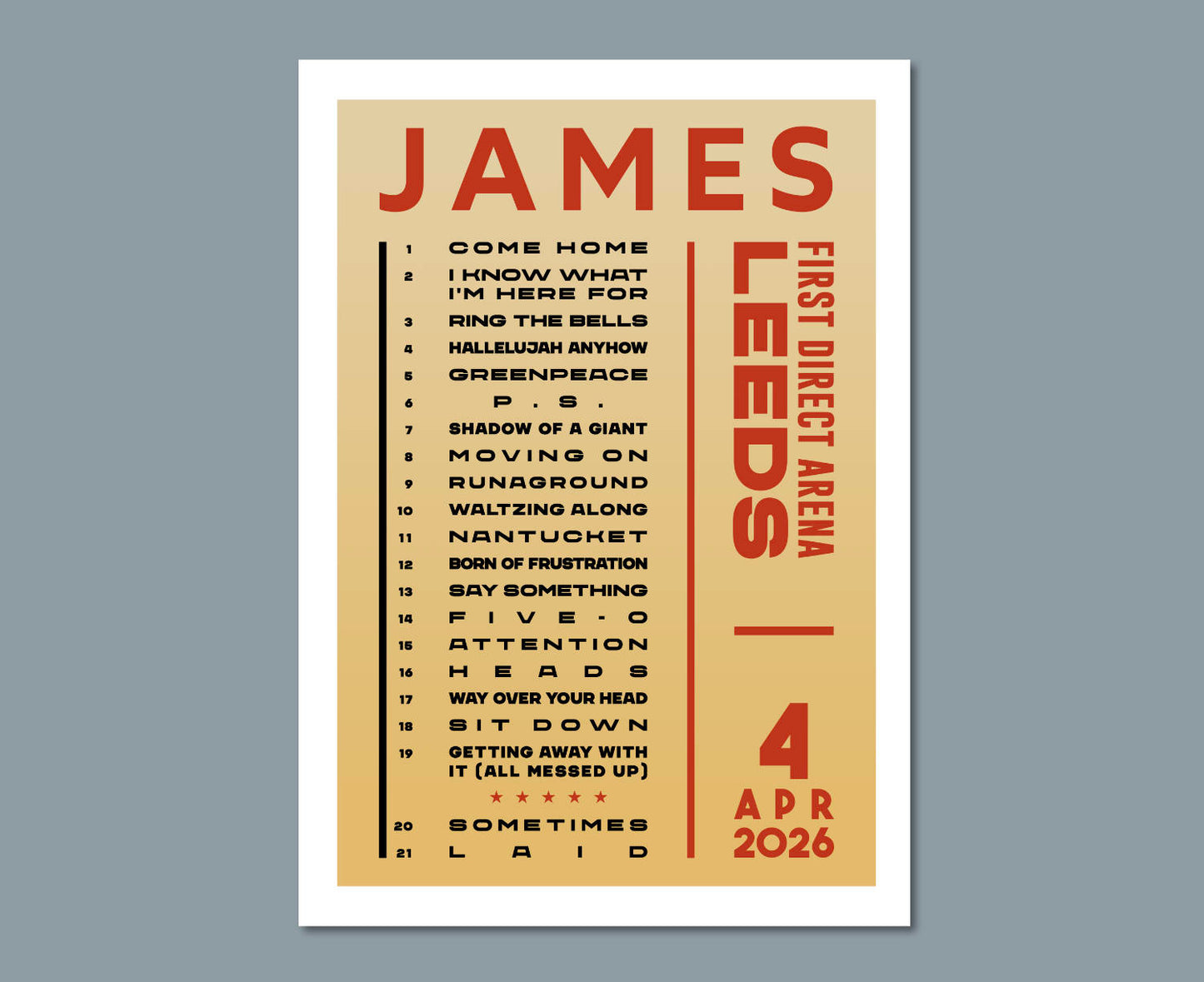 James Band 2026 Tour Setlist Poster Design