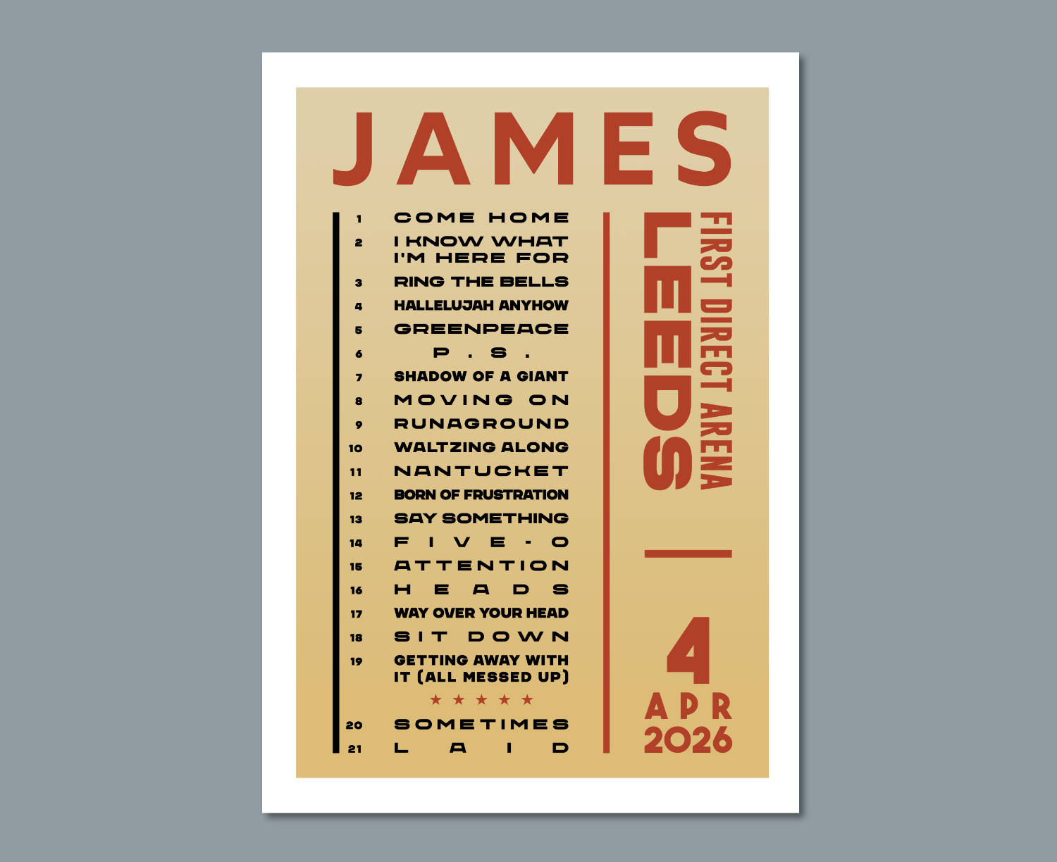 James Band 2026 Tour Setlist Poster Design