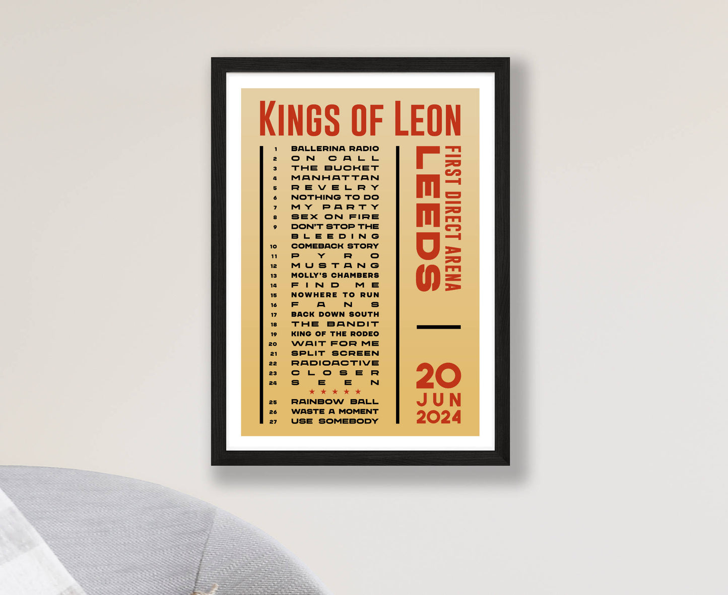 Kings of Leon 2024 Tour Setlist Poster