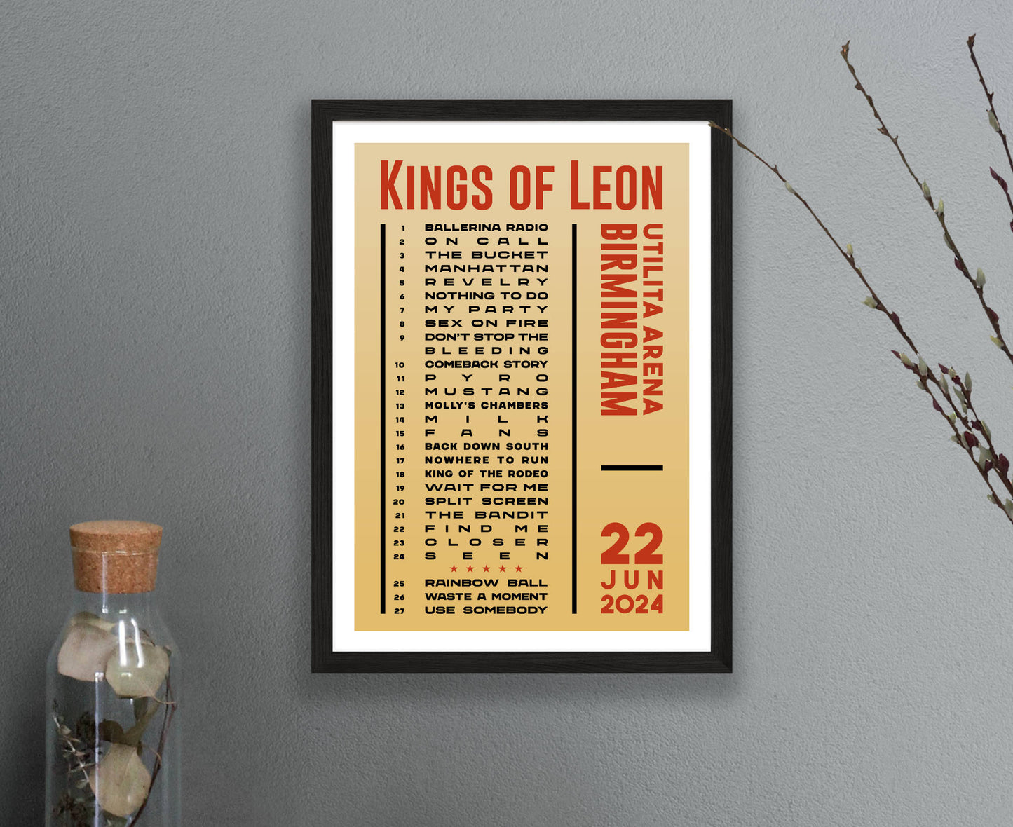 Kings of Leon 2024 Tour Setlist Poster