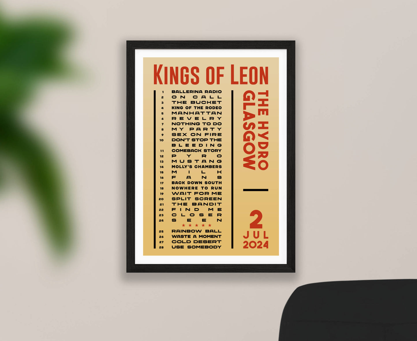 Kings of Leon 2024 Tour Setlist Poster