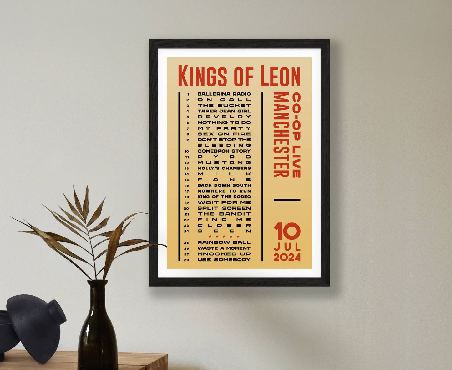 Kings of Leon 2024 Tour Setlist Poster