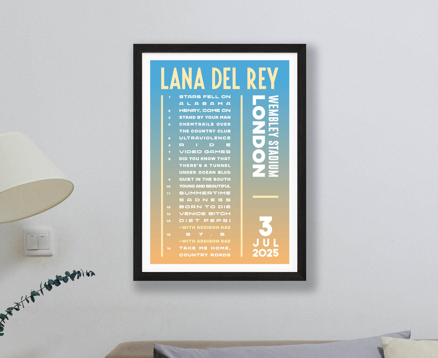Lana Del Rey 2025 Tour Setlist Poster