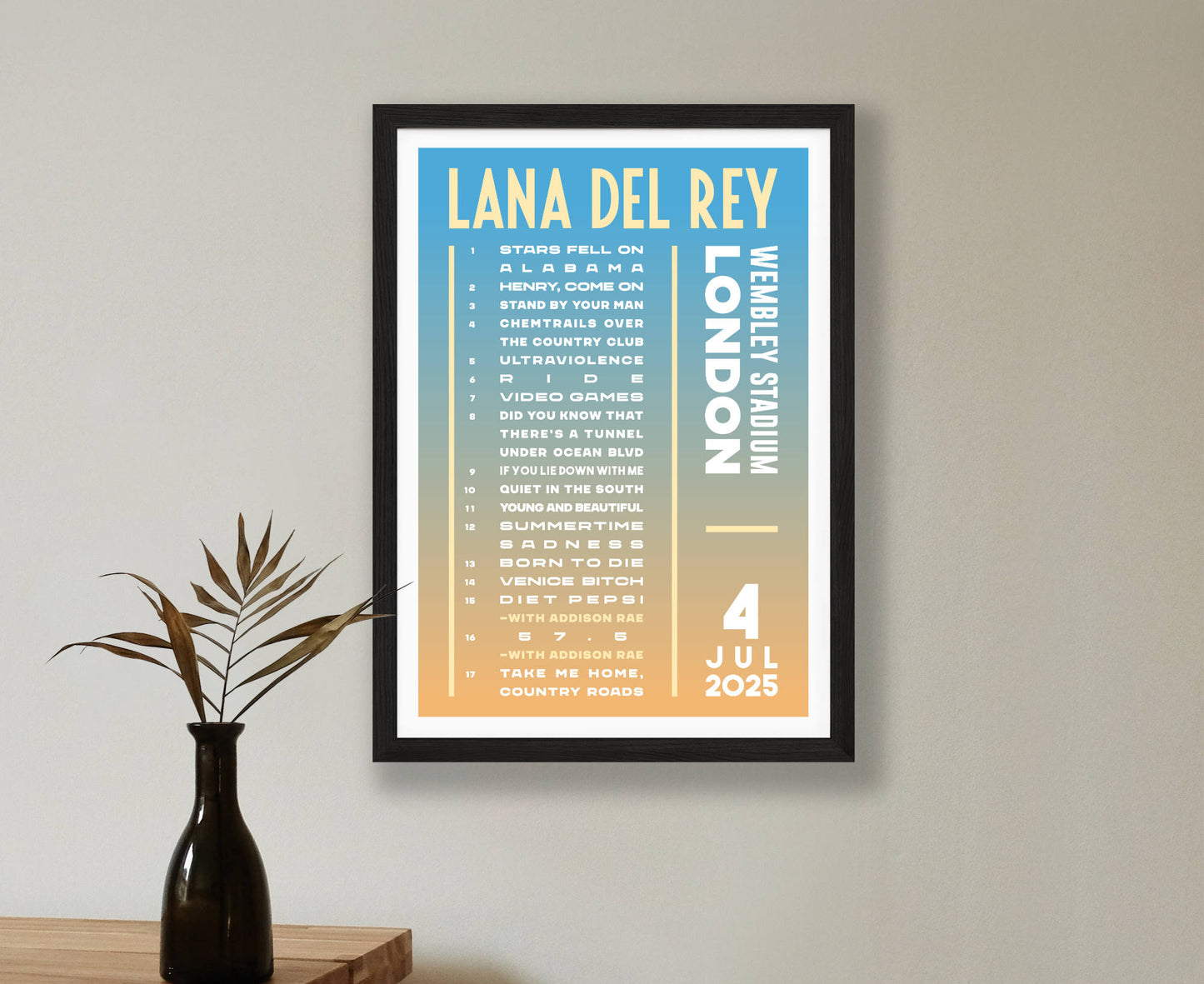 Lana Del Rey 2025 Tour Setlist Poster