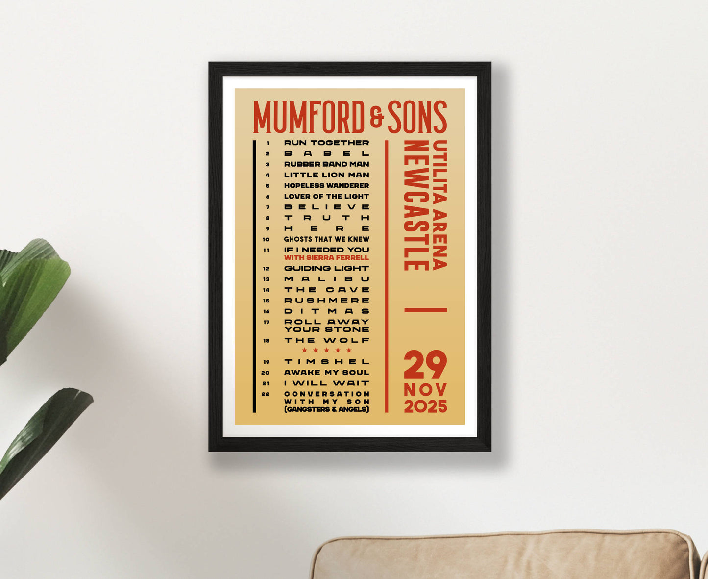 Mumford & Sons 2025 Tour Setlist Poster
