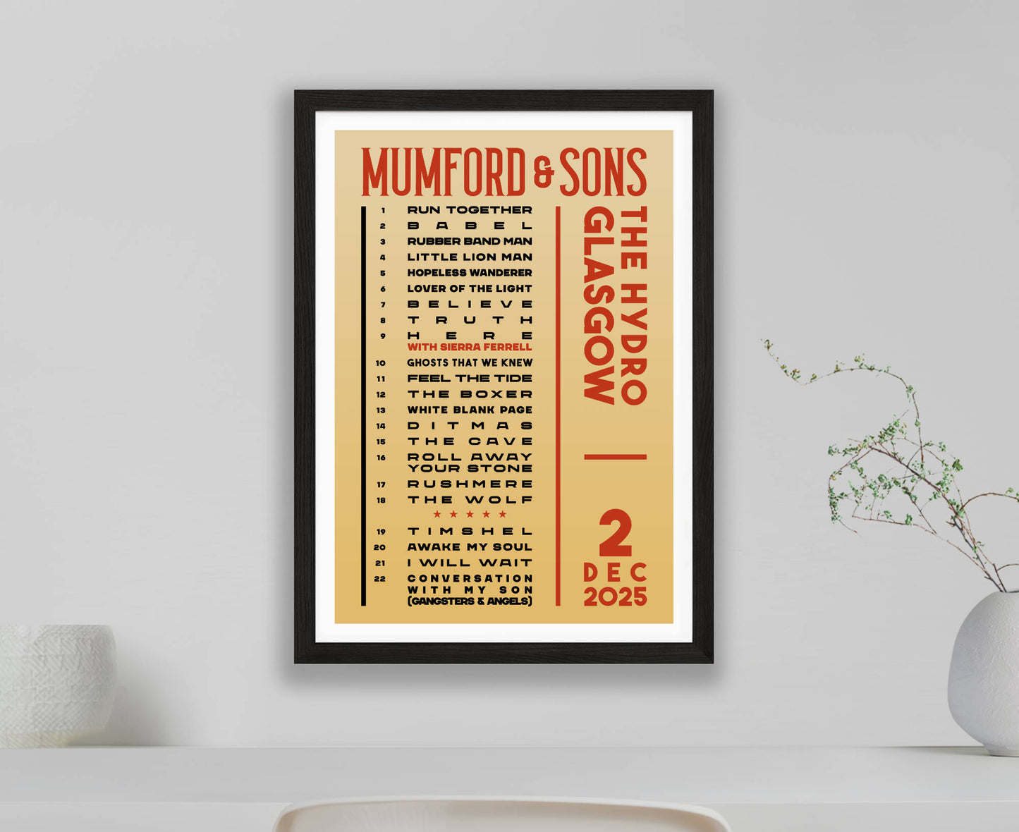 Mumford & Sons 2025 Tour Setlist Poster