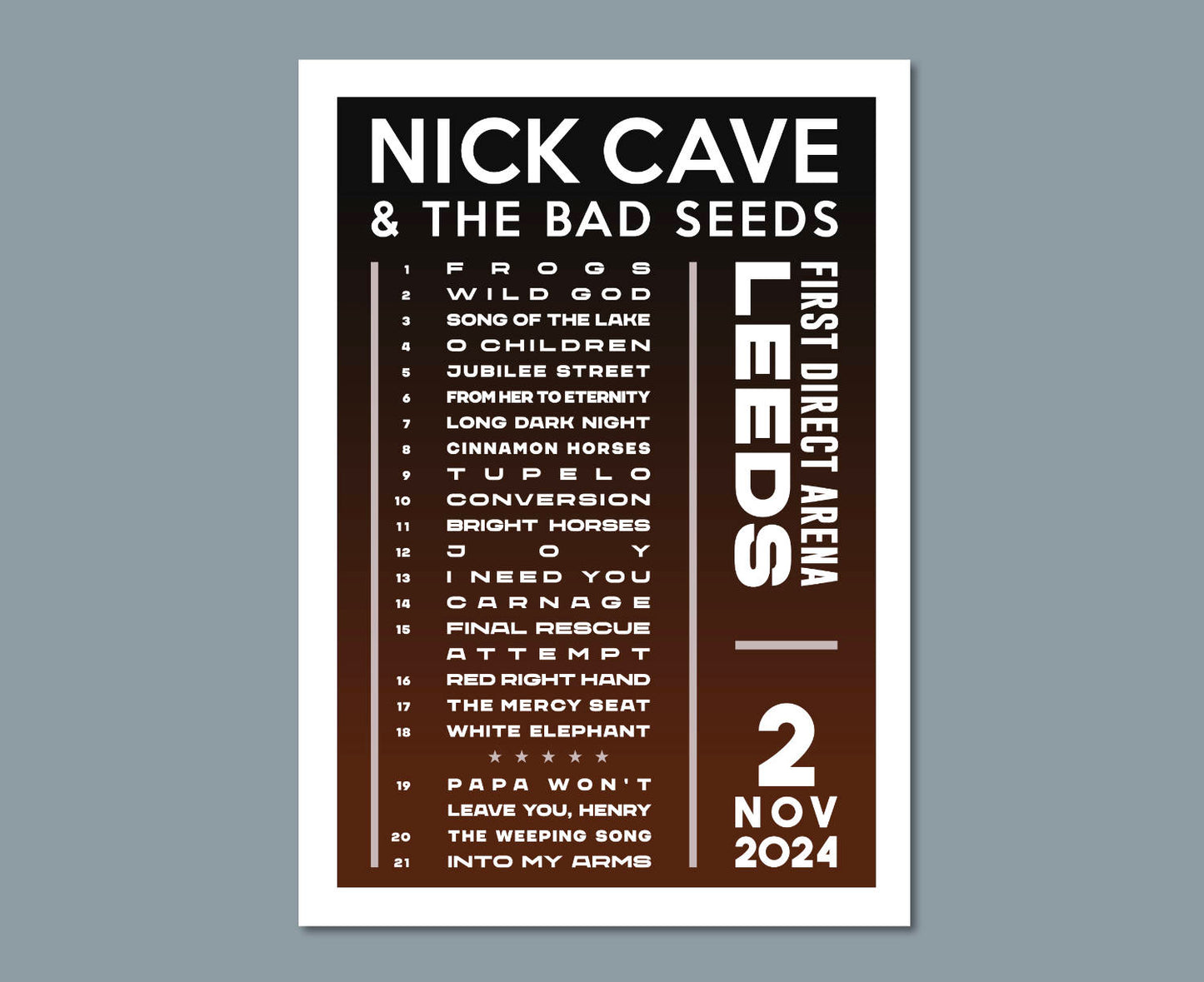 Nick Cave 2024 UK Tour Setlist Poster