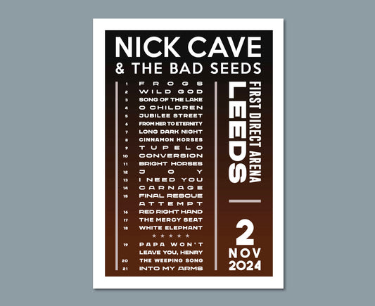 Nick Cave 2024 UK Tour Setlist Poster