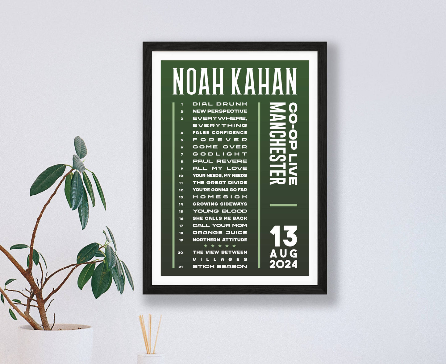 Noah Kahan 2024 Tour Setlist Poster