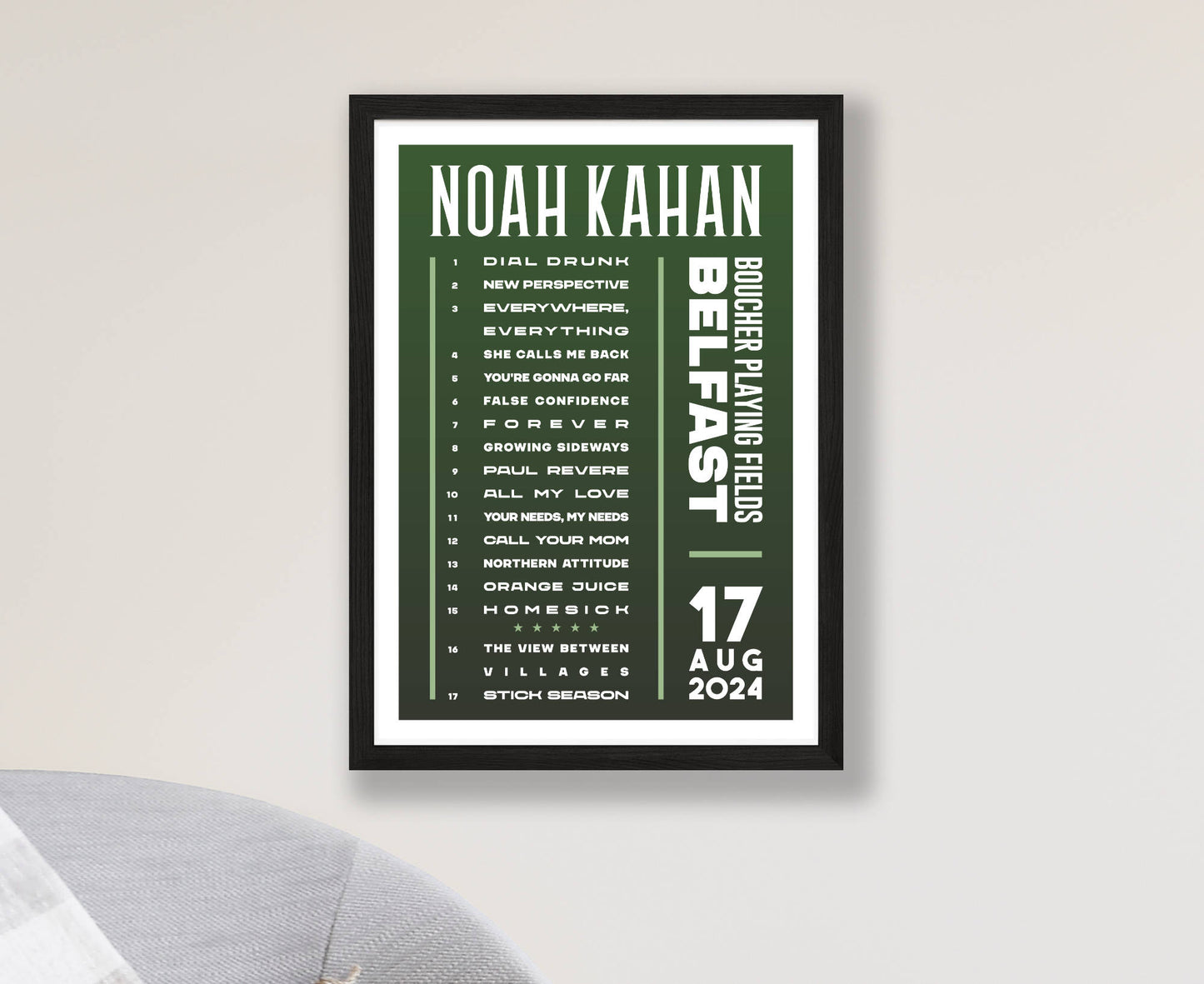 Noah Kahan 2024 Tour Setlist Poster