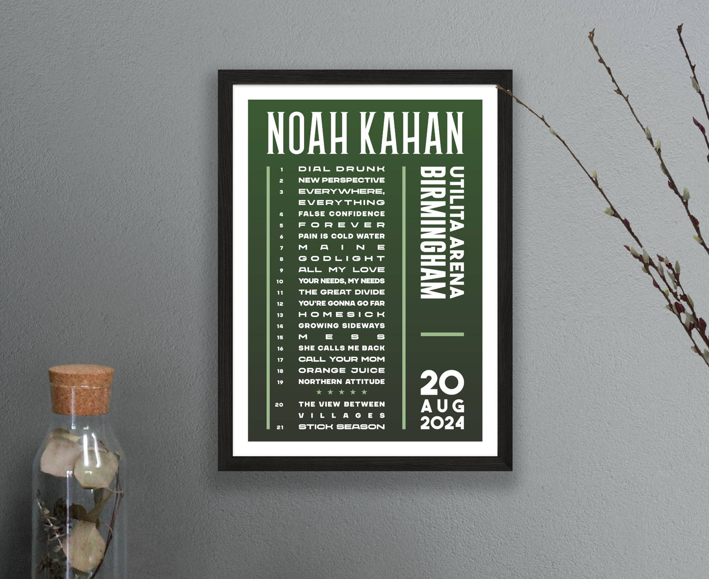 Noah Kahan 2024 Tour Setlist Poster