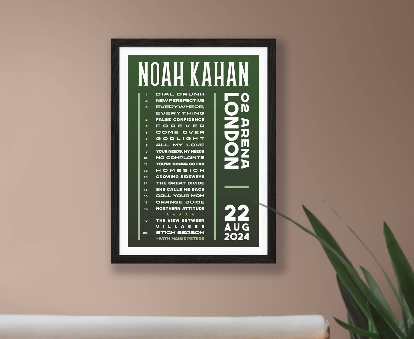 Noah Kahan 2024 Tour Setlist Poster