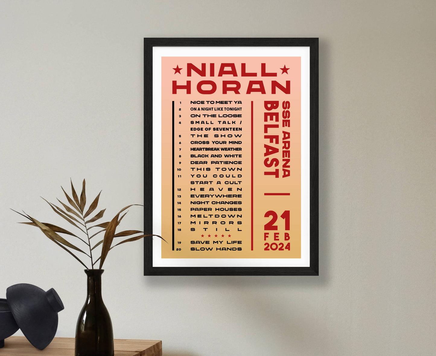 Niall Horan 2024 Tour Setlist Poster