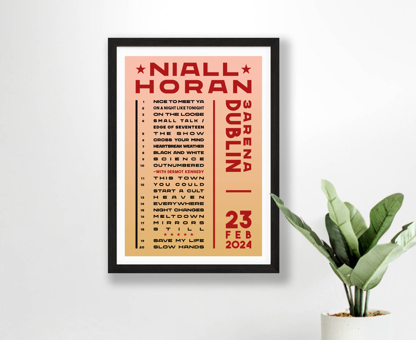 Niall Horan 2024 Tour Setlist Poster