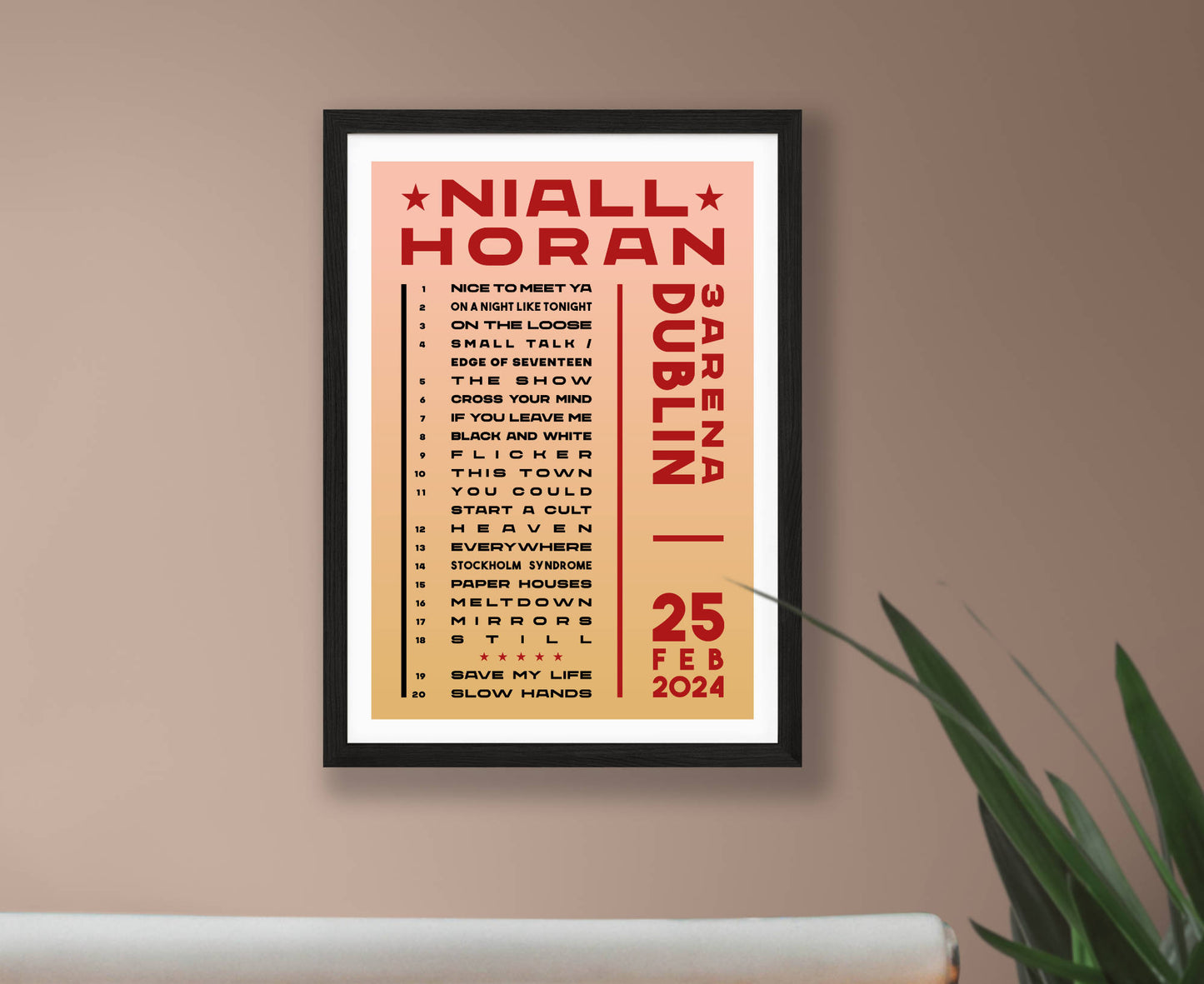 Niall Horan 2024 Tour Setlist Poster