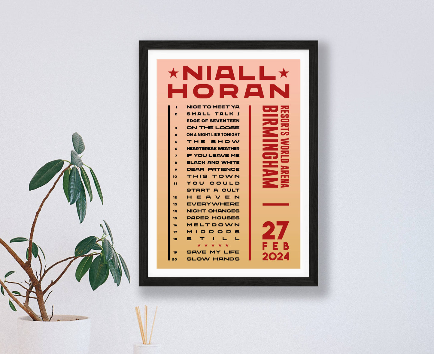 Niall Horan 2024 Tour Setlist Poster