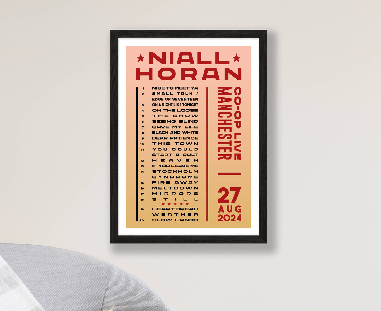 Niall Horan 2024 Tour Setlist Poster