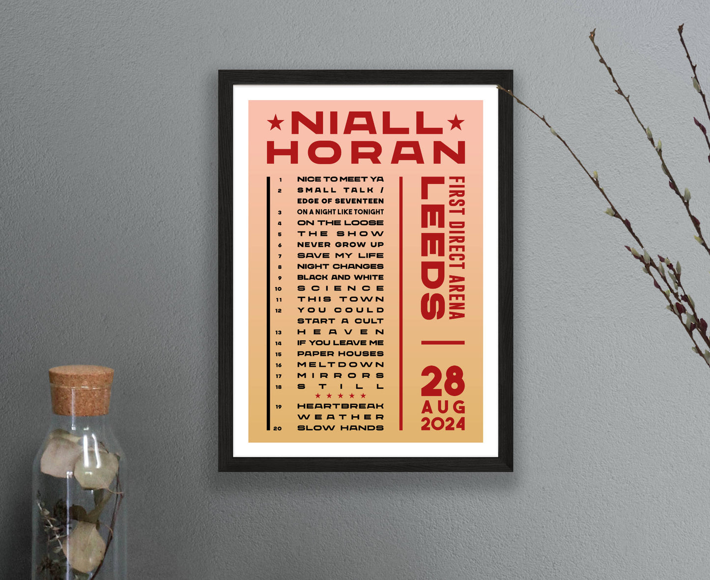 Niall Horan 2024 Tour Setlist Poster