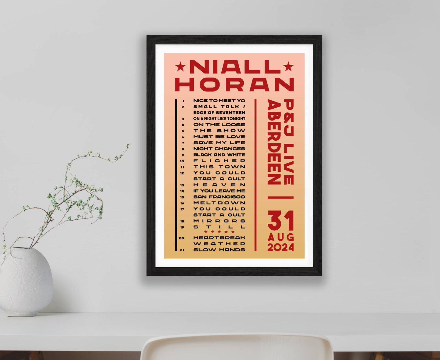 Niall Horan 2024 Tour Setlist Poster