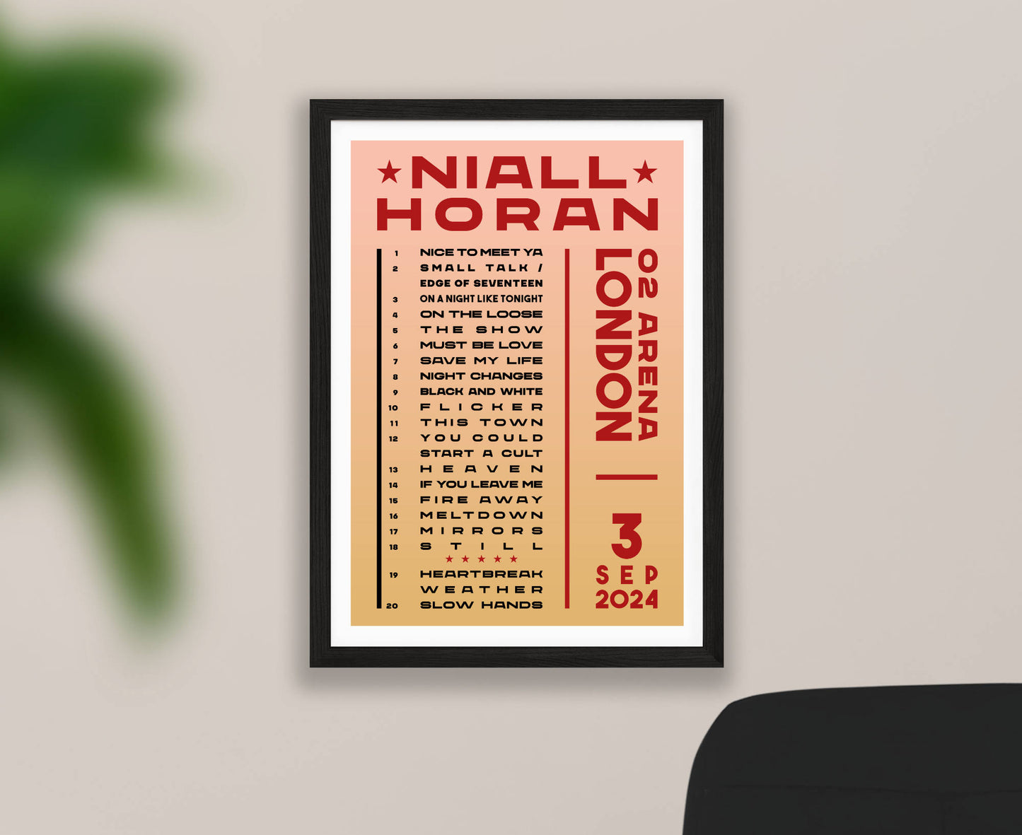 Niall Horan 2024 Tour Setlist Poster