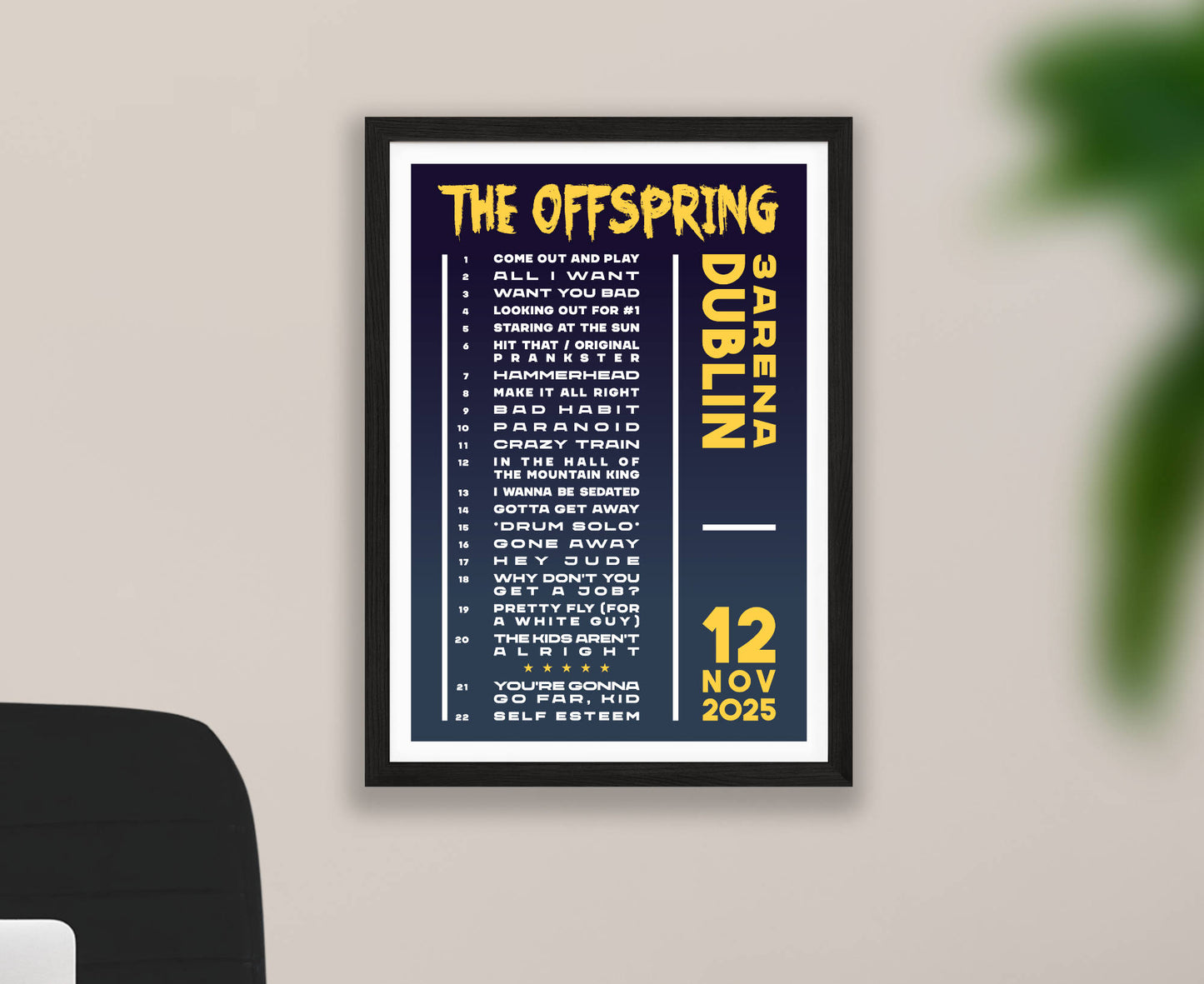 The Offspring 2025 Tour Setlist Poster