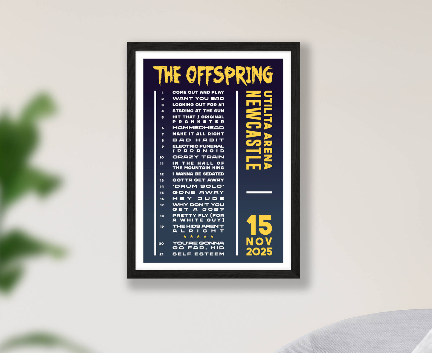 The Offspring 2025 Tour Setlist Poster