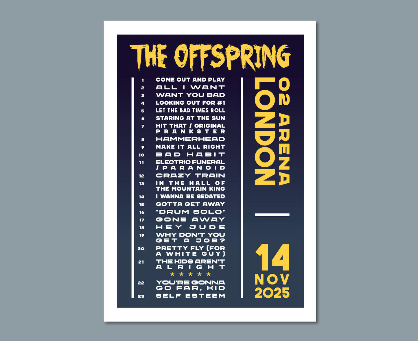 The Offspring 2025 Tour Setlist Poster Design