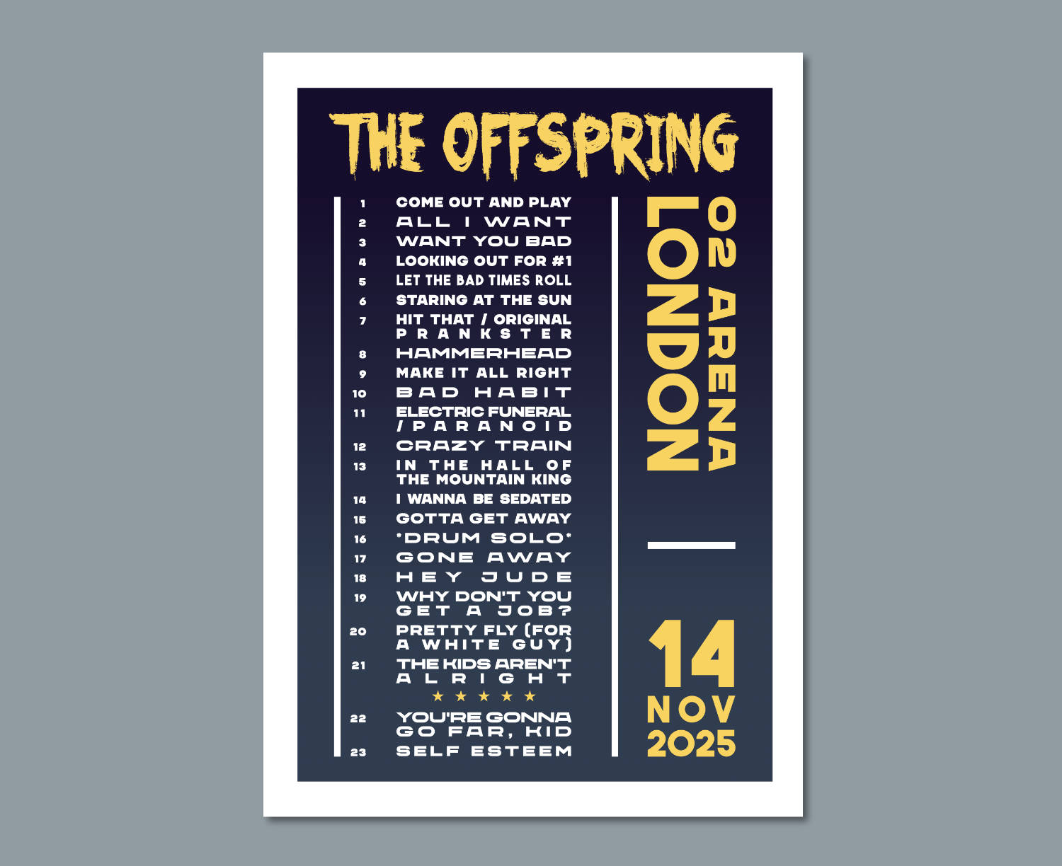 The Offspring 2025 Tour Setlist Poster Design