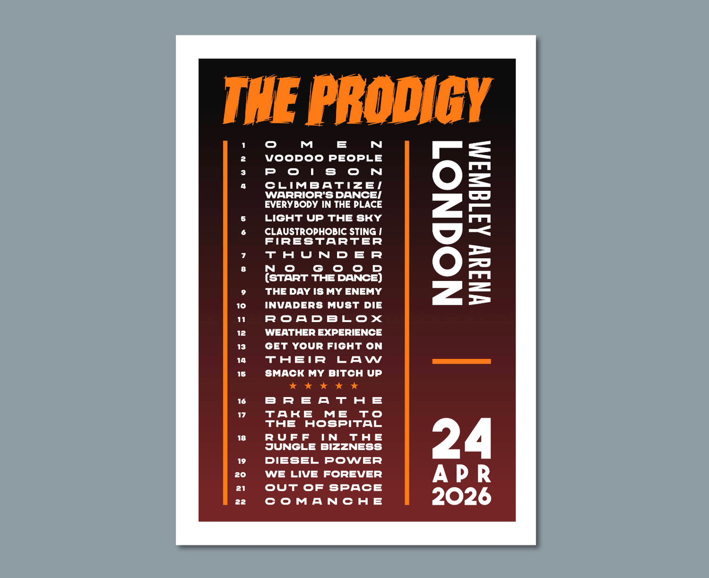 The Prodigy 2026 Tour Setlist Design