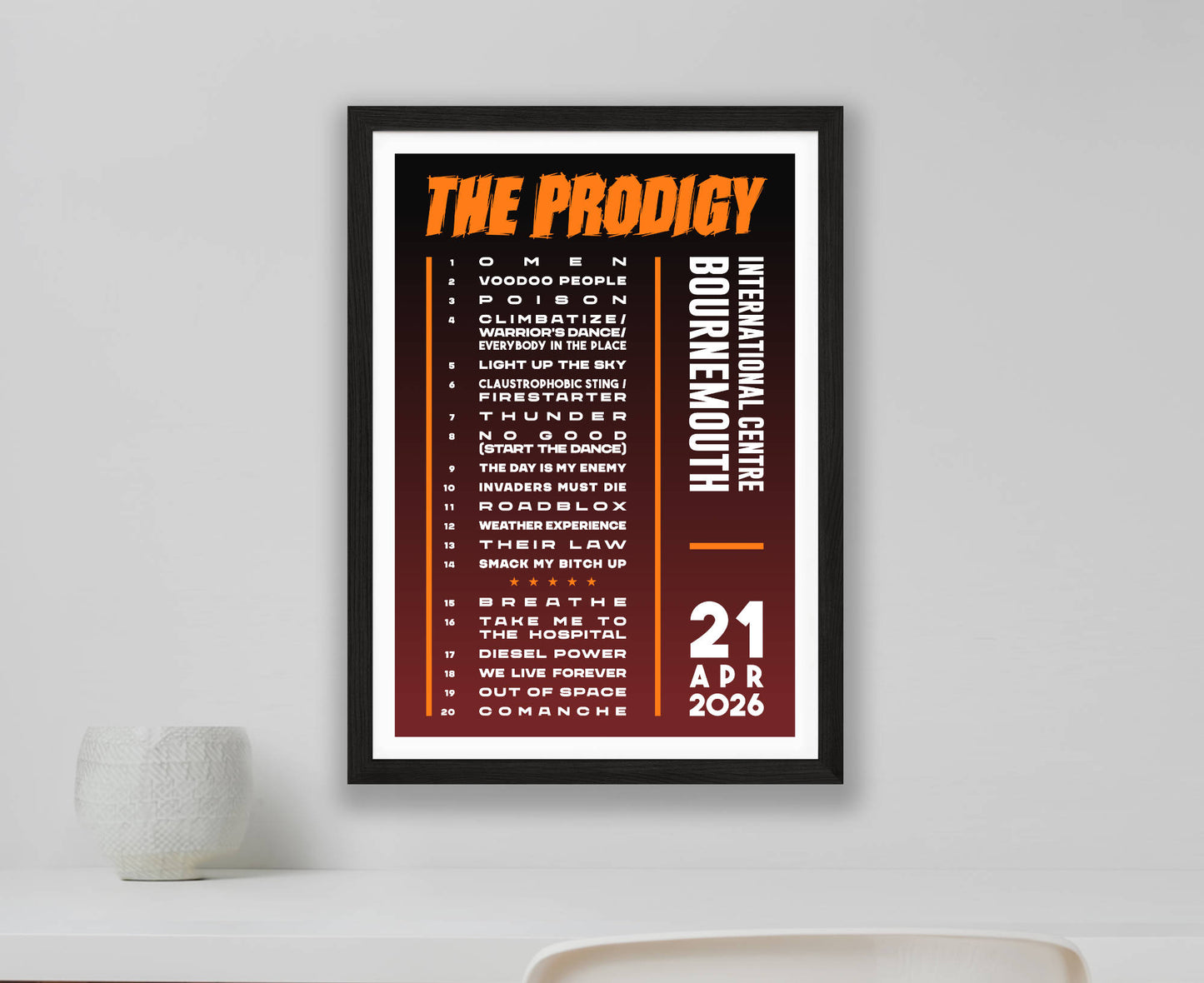 The Prodigy 2026 Tour Setlist Poster