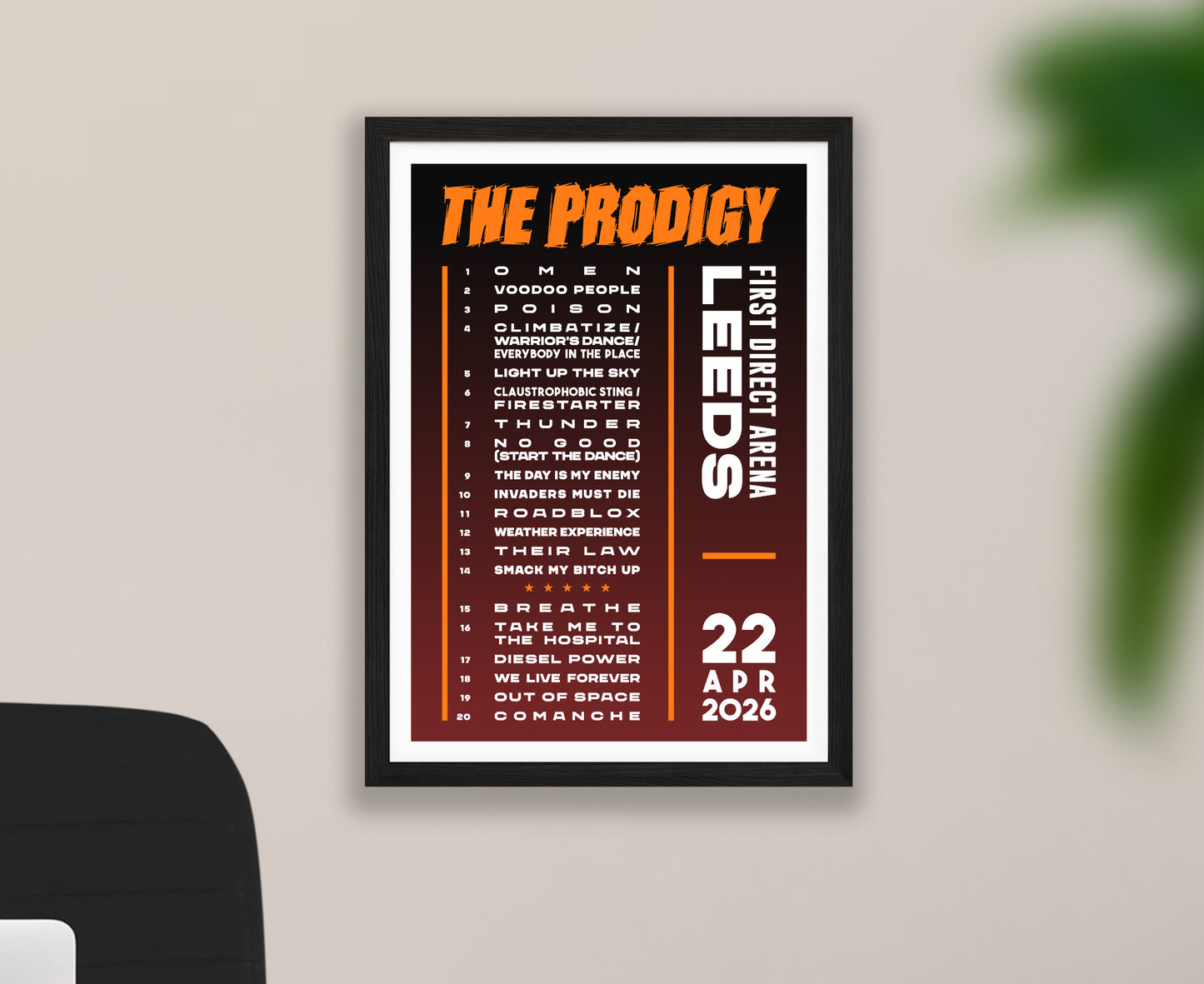 The Prodigy 2026 Tour Setlist Poster