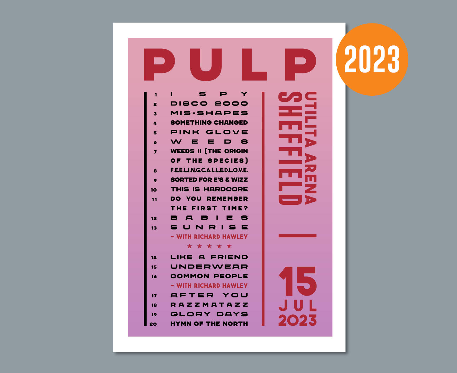 Pulp 2023 UK Tour Setlist Poster